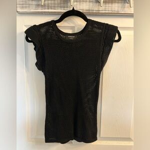 The work shop black knit mesh ruffle flutter short sleeve top